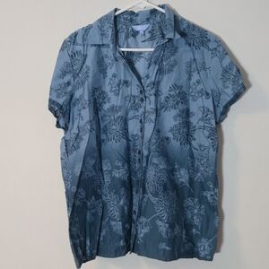 Denver Hayes XL Button Down Hawaiian Style Blue Ombre Floral  Resort Blouse